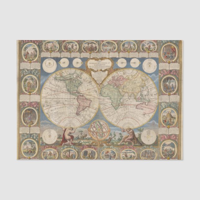 Two Historical Map Globes with Vignettes Tissue Paper (Front)