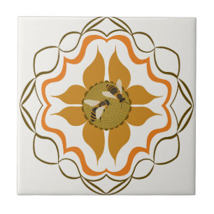 Two Honey Bees Sitting On Yellow Flower Ceramic Tile