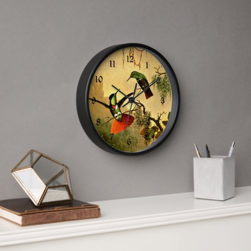 Two Hooded Visorbearer Hummingbirds  Clock