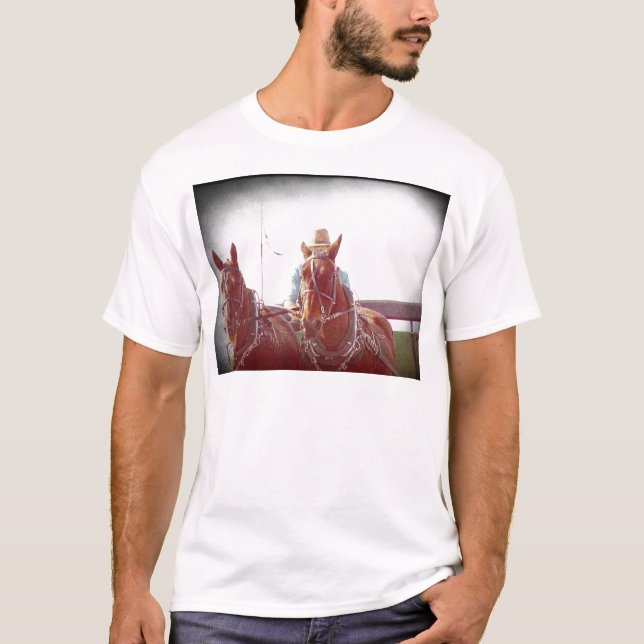 Two Horse Amish Team Faux Vintage T-Shirt (Front)