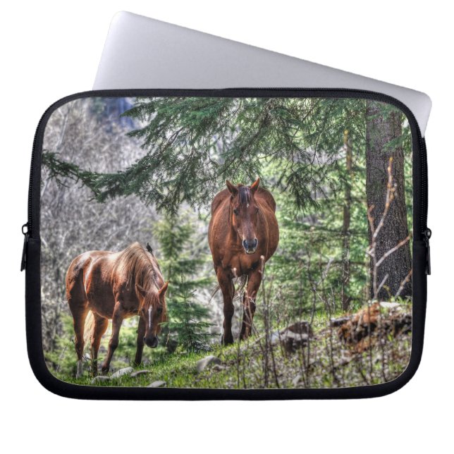 Two Horse Friends, Mare and Stallion in a Forest Laptop Sleeve (Front)