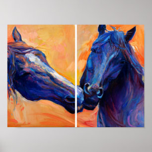 Two Horse Head Paintings: Modern Equine Art Duo Poster