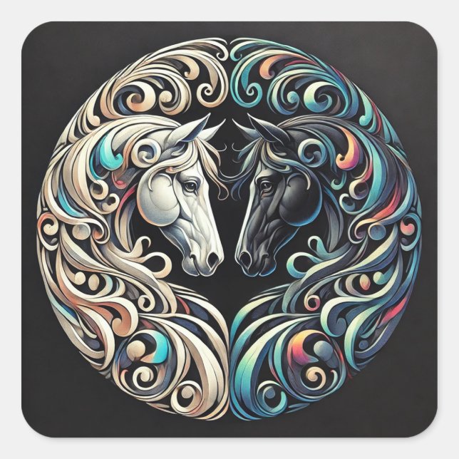 Two horse heads facing each other square sticker (Front)