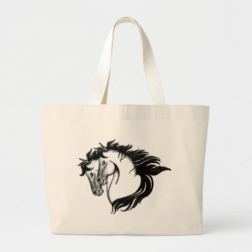 Two Horse Heads Large Tote Bag