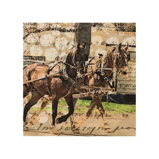 Two Horse Hitch Wood Wall Art (Front)
