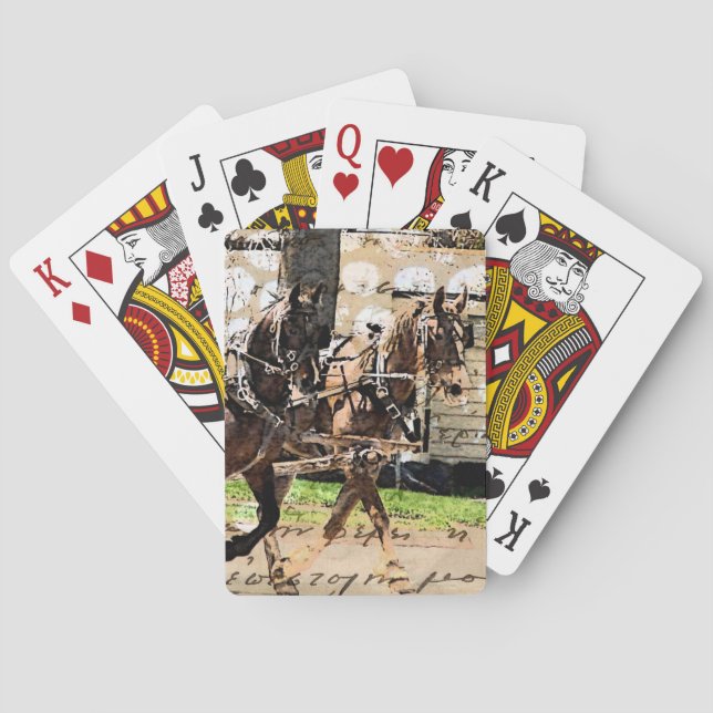 Two Horse Team Mixed Media Collage Poker Cards (Back)