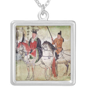 Two Horsemen in a Landscape Silver Plated Necklace
