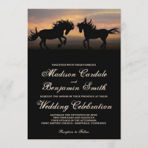 Two Horses at Sunset Country Wedding Invitations