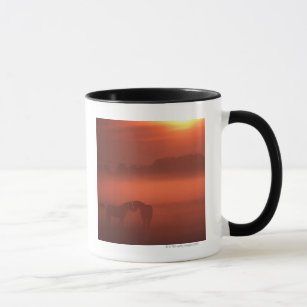 Two horses at sunset mug