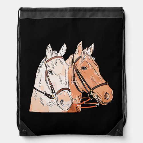 Two Horses equestrian lover gift ideas Drawstring Bag