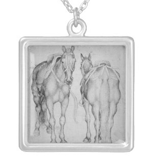 Two horses, from the The Vallardi Album Silver Plated Necklace