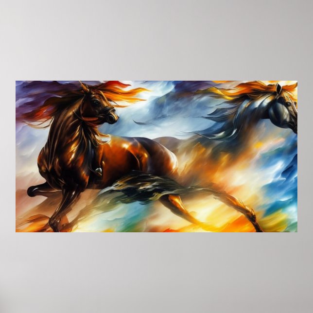 Two horses galloping modern abstract art poster (Front)