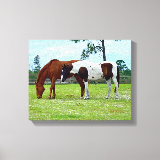 Two horses grazing canvas print (Front)