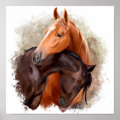 Two horses hugging poster