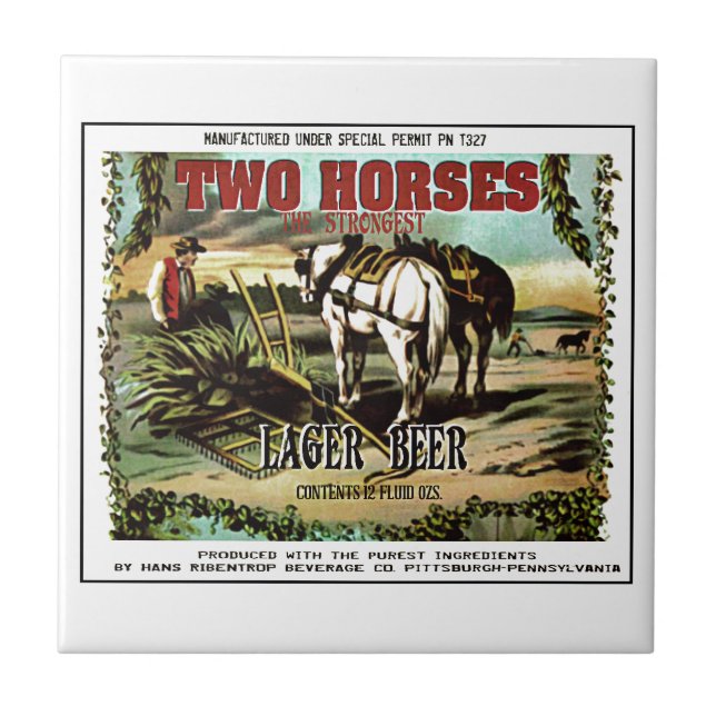 TWO HORSES IMAGINARY BEER CERAMIC TILE (Front)