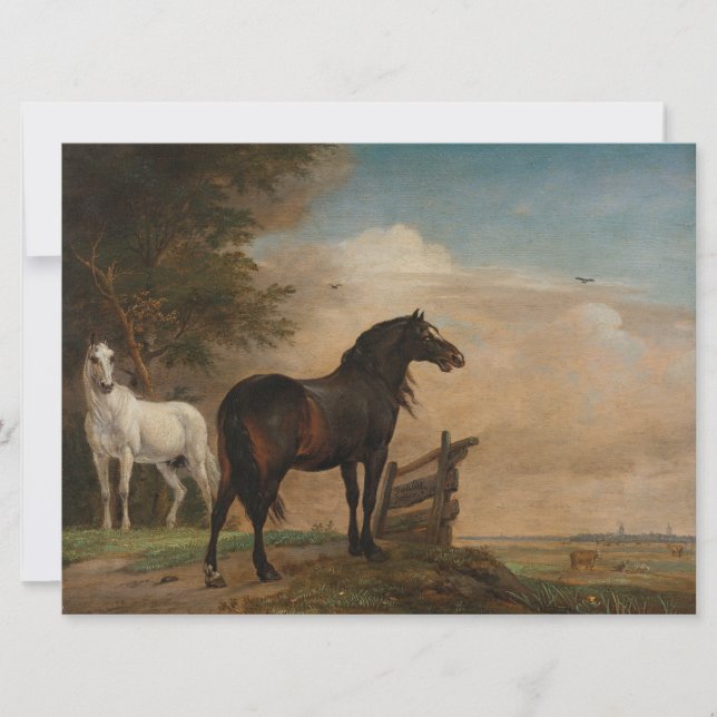 Two Horses in a Meadow Near a Gate (Paulus Potter) Card (Front)