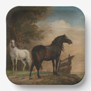 Two Horses in a Meadow Near a Gate (Paulus Potter) Paper Plates