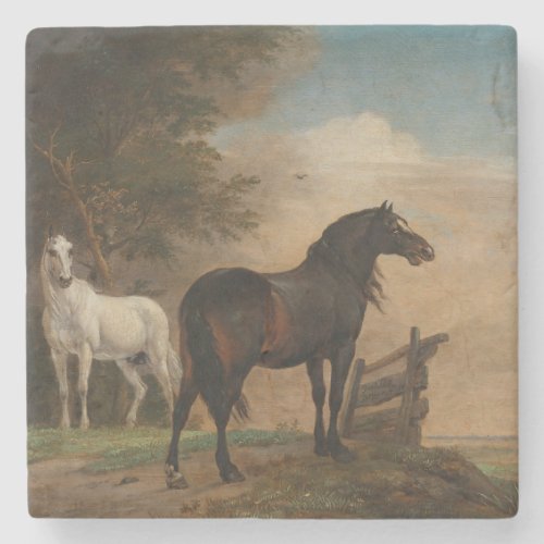 Two Horses in a Meadow Near a Gate Paulus Potter Stone Coaster