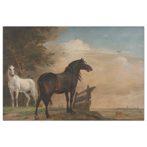 Two Horses in a Meadow Near a Gate Paulus Potter Tissue Paper