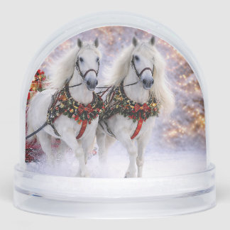 Two Horses in Harness Pretty Christmas Snow Globe