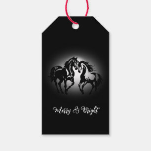 Two horses in love black white horse lover couple gift tags