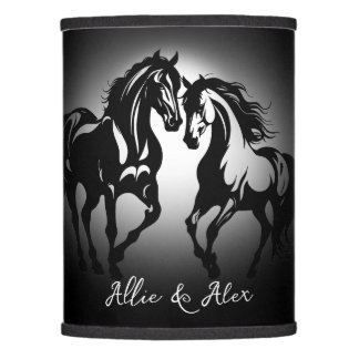 Two horses in love black white horse lover couple lamp shade