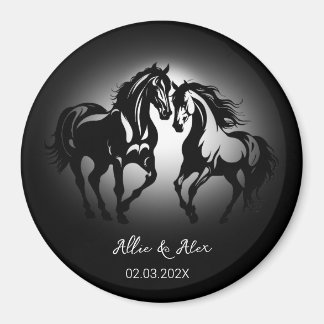 Two horses in love black white horse lover couple magnet