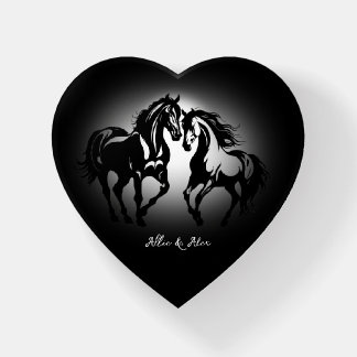 Two horses in love black white horse lover couple paperweight