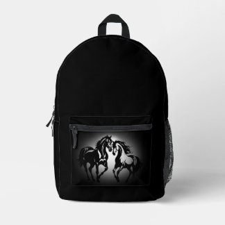 Two horses in love black white horse lover couple printed backpack