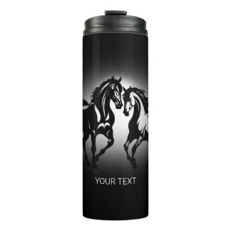 Two horses in love black white horse lover couple thermal tumbler