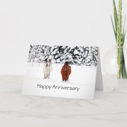 Two Horses in Snow Happy Anniversary Card