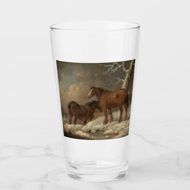 Two Horses in the Snow (Winter Scene) Glass (Front)