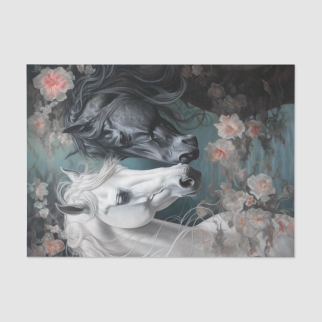 Two Horses Lovingly Facing Each Other with Flowers Tissue Paper (Front)