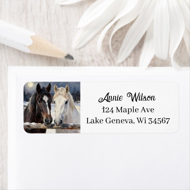 Two Horses on a Snowy Farm | Personalized Label (Insitu)
