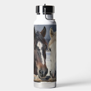 Two Horses on a Snowy Farm   Personalized Water Bottle