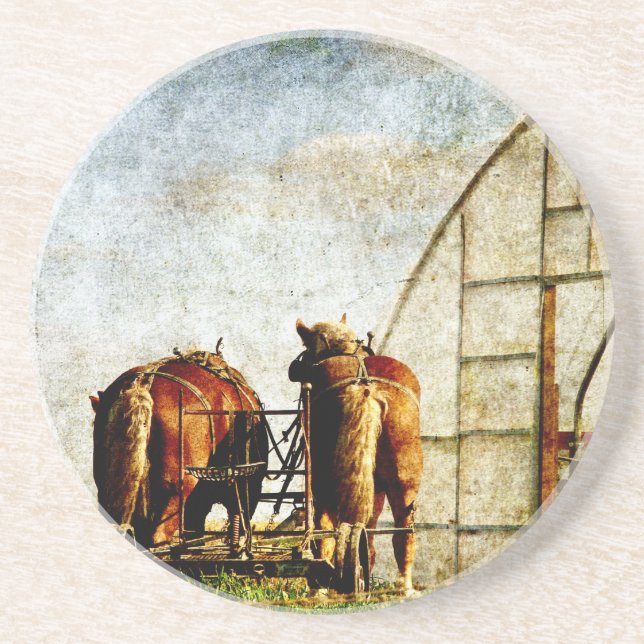 Two Horses Ready For Work Coaster (Front)