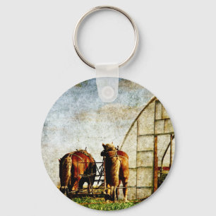 Two Horses Ready For Work Keychain