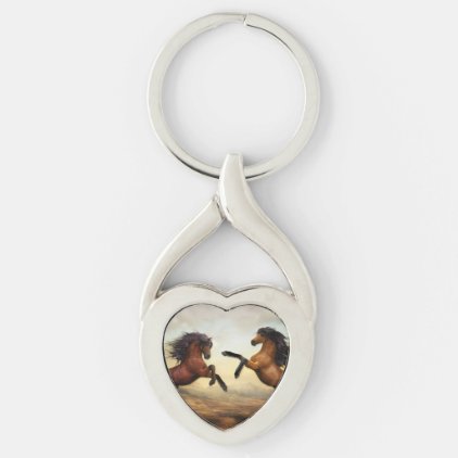 Two Horses Rearing Keychain