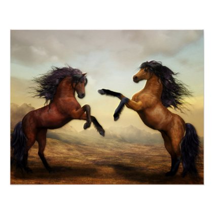 Two Horses Rearing Poster