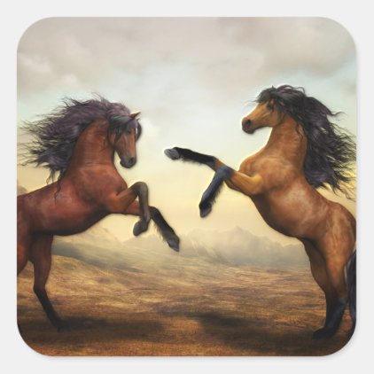 Two Horses Rearing Square Sticker