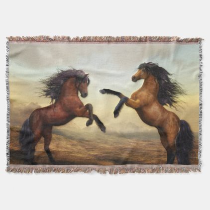 Two Horses Rearing Throw Blanket