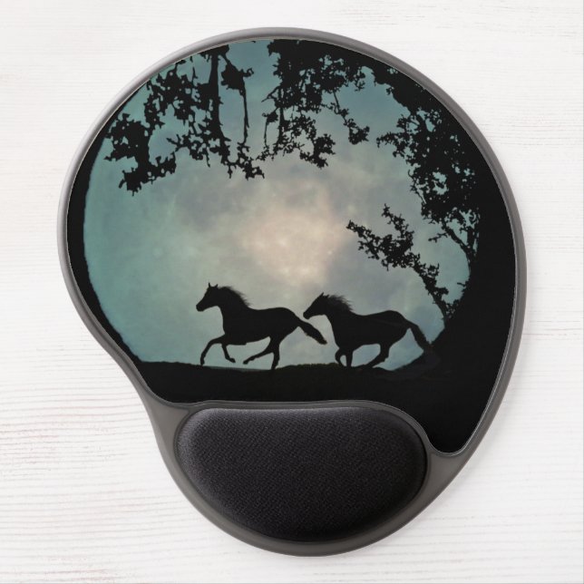 Two Horses Running in a Full Moon Ergonomic Mouse Gel Mouse Pad (Front)