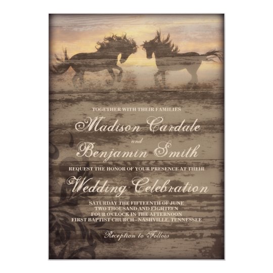 Two Horses Rustic Country Western Wedding Invites Zazzle Two Horses Rustic Country Western Wedding Invites