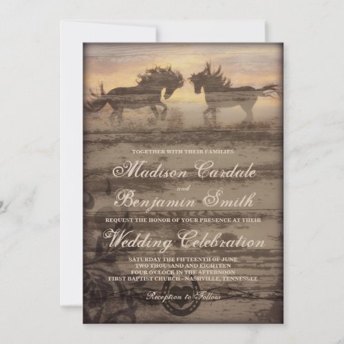 Two Horses Rustic Country Western Wedding Invites