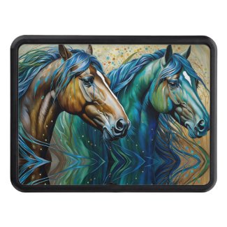 Two Horses Teal blue green brown