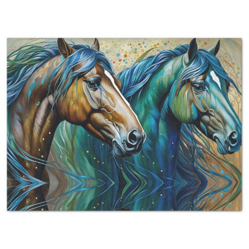 Two Horses Teal blue green brown Tissue Paper