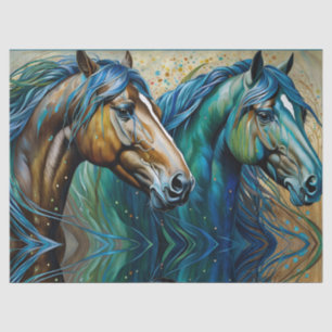 Two Horses Teal blue green brown Tissue Paper