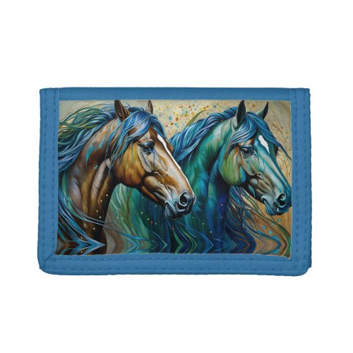 Two Horses Teal blue green brown Trifold Wallet