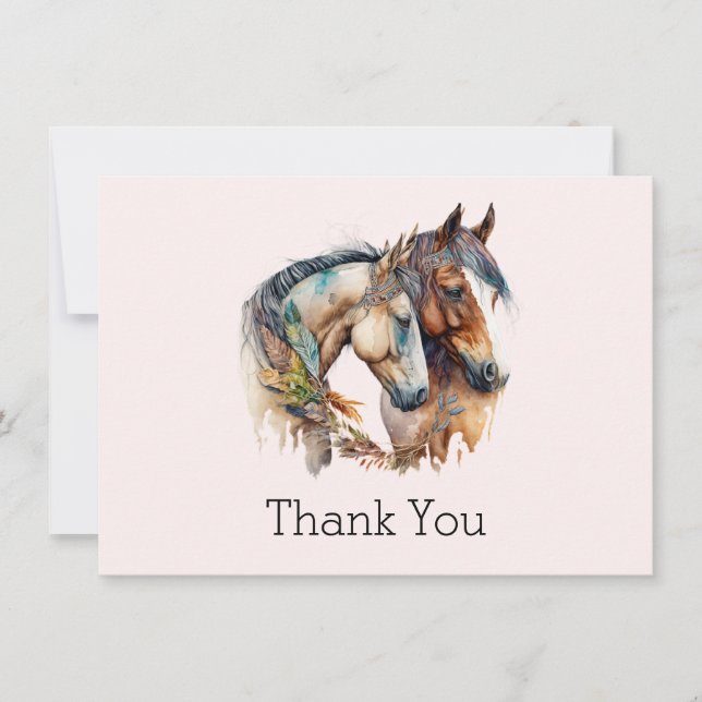 Two Horses with Feather Decorations Boho Thank You (Front)