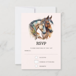Two Horses with Feather Decorations Boho Wedding RSVP Card